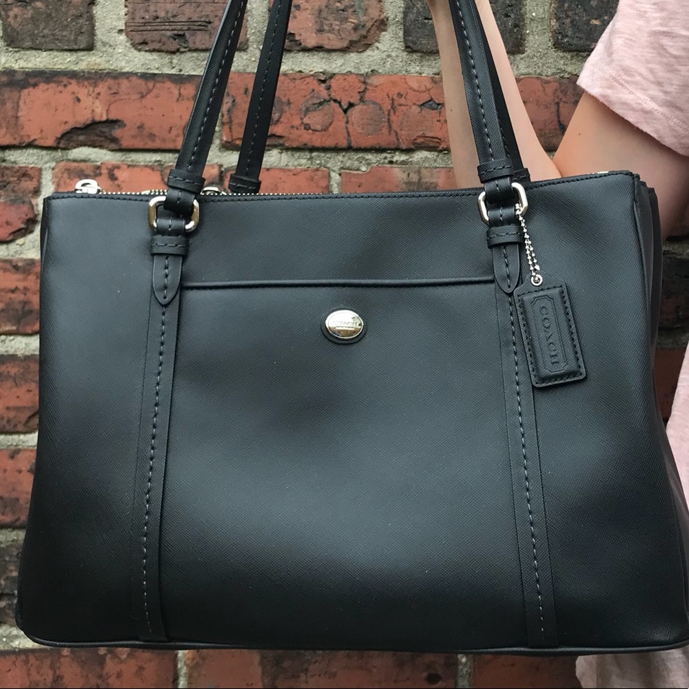 Coach black leather tote bag